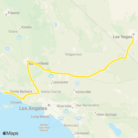 Gold Runner Thruway Bus Santa Barbara - Las Vegas map