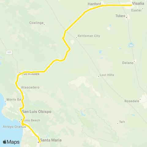 Gold Runner Thruway Bus Santa Maria - San Luis Obispo - Handford map