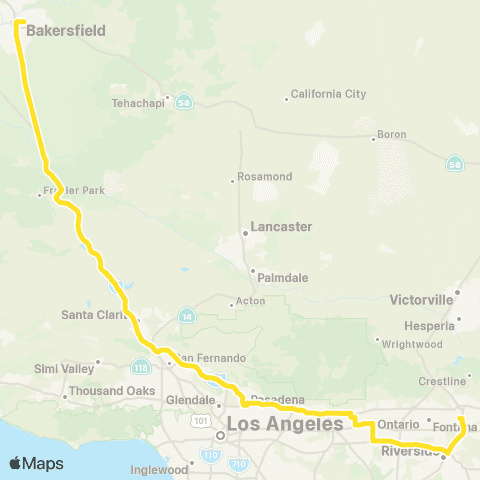 Gold Runner Thruway Bus Bakersfield - Inland Empire map