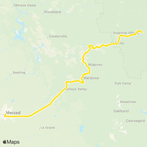 Gold Runner Thruway Bus Merced - Yosemite National Park map