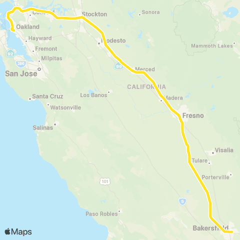 Gold Runner Bakersfield - Oakland Jack London Square / Sacramento Val Sta map