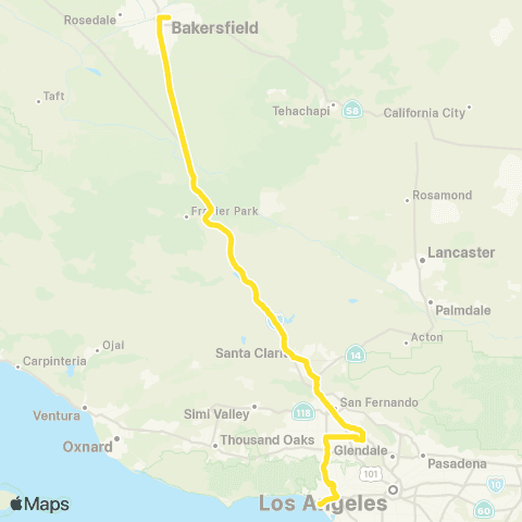 Gold Runner Thruway Bus Bakersfield - Los Angeles / Santa Monica map