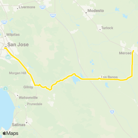 Gold Runner Thruway Bus Merced - San Jose map