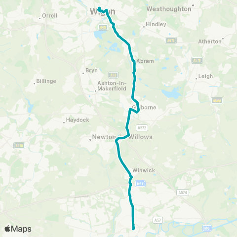 Arriva North West Warrington Bus Interchange Stand F - Wigan Bus Sta map