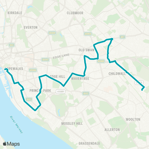 Arriva North West Belle Vale Bus Sta - Liverpool One Bus Sta map