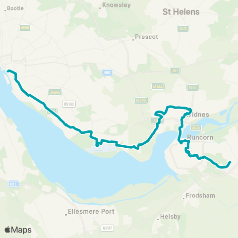 Arriva North West Murdishaw Cen. - Liverpool One Bus Sta map