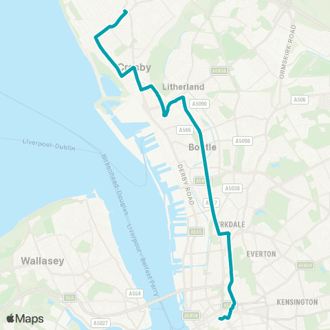 Arriva North West Crosby Village - Queen Square Bus Sta map