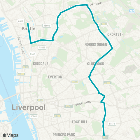 Arriva North West Penny Lane - Melling Road map