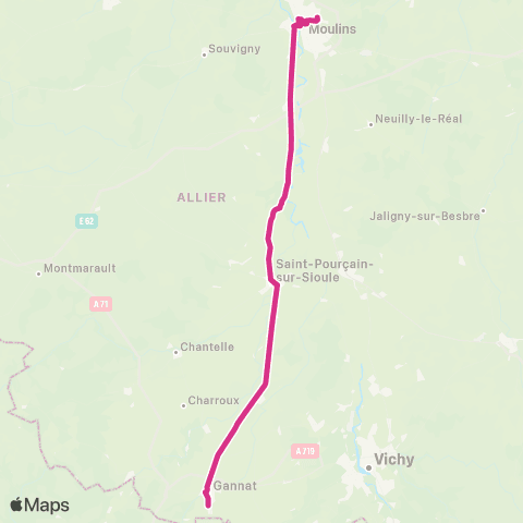 ARA Cars Région Alllier Moulins - Gannat map