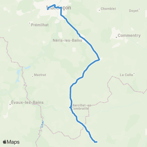 ARA Cars Région Alllier Marcillat en Combraille - Montluçon map