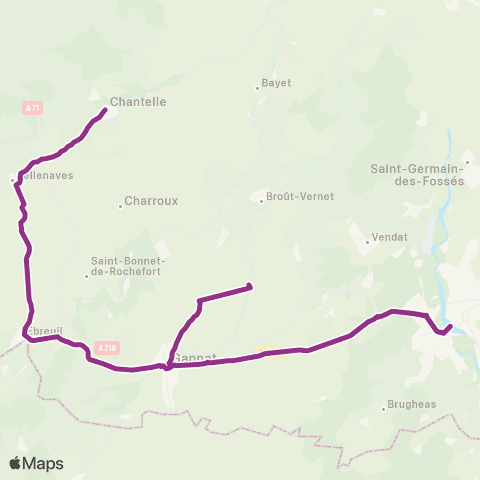 ARA Cars Région Alllier Bellenaves - Gannat - Vichy map