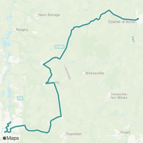 ARA Cars Région Alllier Buxieres - Cosne - Montluçon map