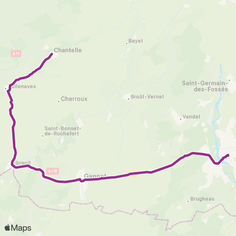 ARA Cars Région Alllier Réservation Bellenaves - Gannat - Vichy map