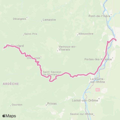 ARA Cars Région Ardèche Le Cheylard - St Sauveur - Valence map