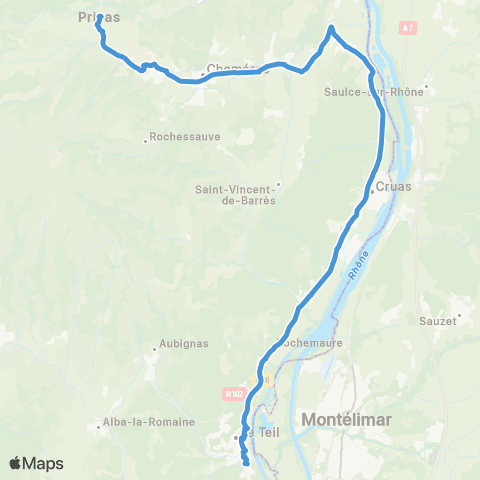 ARA Cars Région Ardèche Desserte le Teil Montélimar map