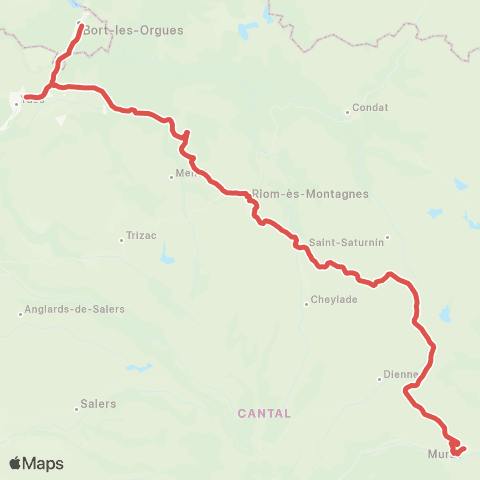 ARA Cars Région Cantal Bort-les-Orgues - Murat map
