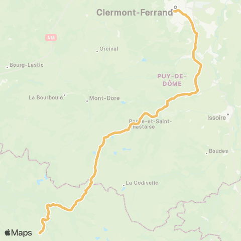 ARA Cars Région Cantal Riom-ès-Montagnes - Clermont-Ferrand map