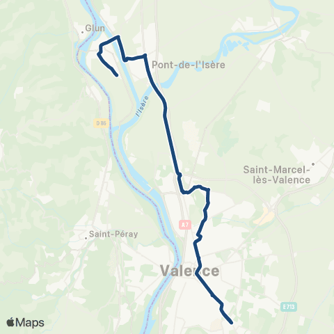 ARA Cars Région Drôme - Scolaire Sco Valence - Bourg - la Roche de Glun map