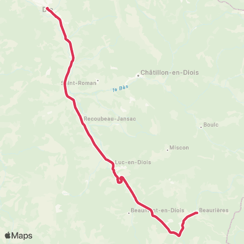 ARA Cars Région Drôme Beaurieres - Luc en Diois - Die map