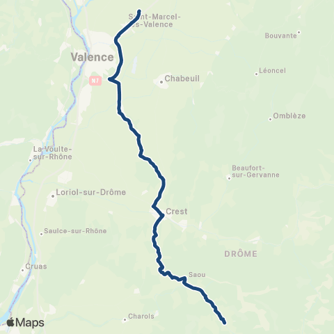 ARA Cars Région Drôme Valence TGV - Crest - Saou - Bourdeaux map