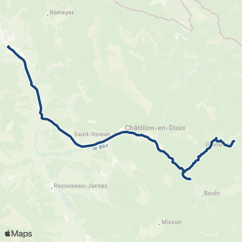 ARA Cars Région Drôme - Scolaire Sco St Roman - Chatillon en Diois map