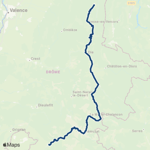 ARA Cars Région Drôme - Scolaire Sco Nyons - Die - la Chapelle en Vercors map