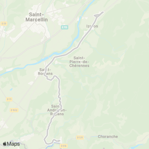 ARA Cars Région Isère - Scolaire Izeron-St André-Pt en Royans map