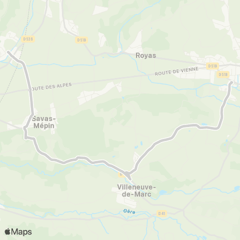 ARA Cars Région Isère - Scolaire Villeneuve Marc-St J.Bournay Corr.T34 map