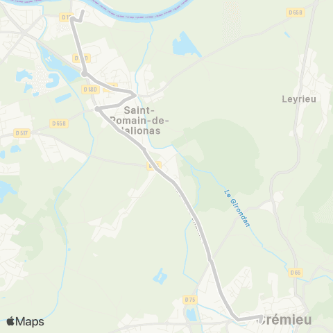 ARA Cars Région Isère - Scolaire St Romain de Jalionas-Cremieu map