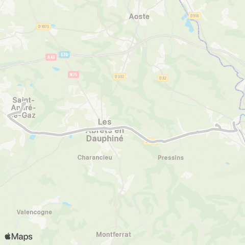 ARA Cars Région Isère - Scolaire St André le Gaz-les Abrets-Pt Beauvoisin map