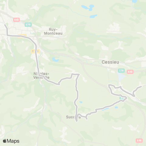 ARA Cars Région Isère - Scolaire St V. Cessieu-Succieu-Serezin-B.Jallieu map