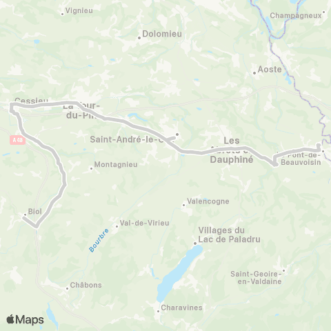 ARA Cars Région Isère - Scolaire Biol-Montrevel-St Victor-Pont Beauvoisin map