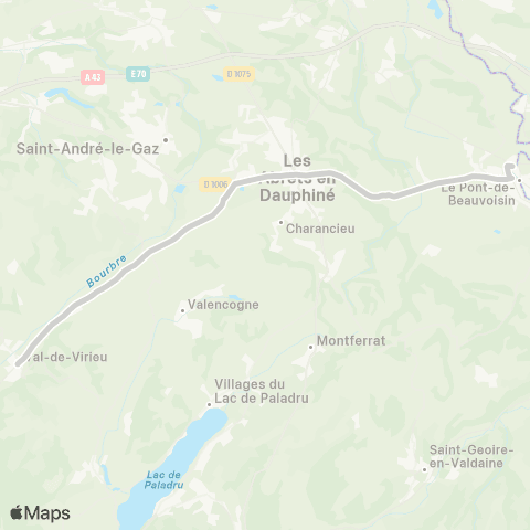 ARA Cars Région Isère - Scolaire St Ondras-les Abrets-Pont de Beauvoisin map