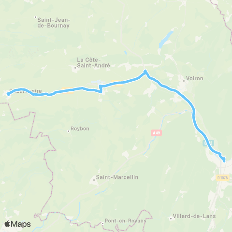 ARA Cars Région Isère Express Beaurepaire-Grenoble map