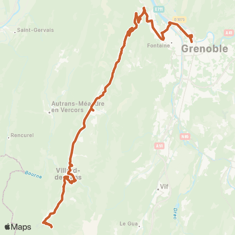 ARA Cars Région Isère Correncon en Vercors-Grenoble via Engins map