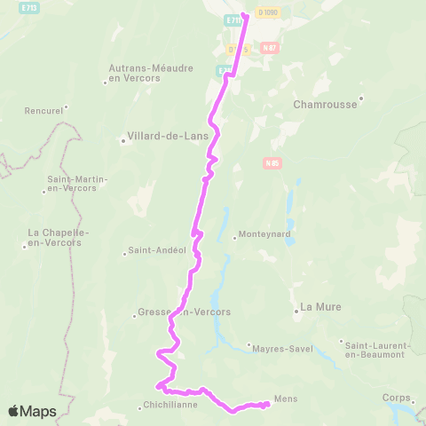 ARA Cars Région Isère Mens-Monestier de Clermont-Grenoble map