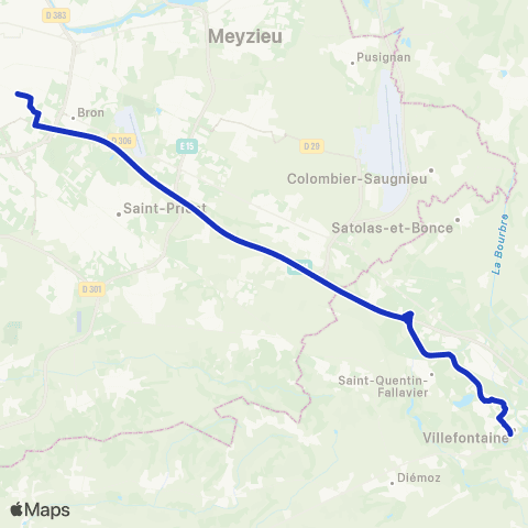 ARA Cars Région Isère Express Villefontaine-Lyon map