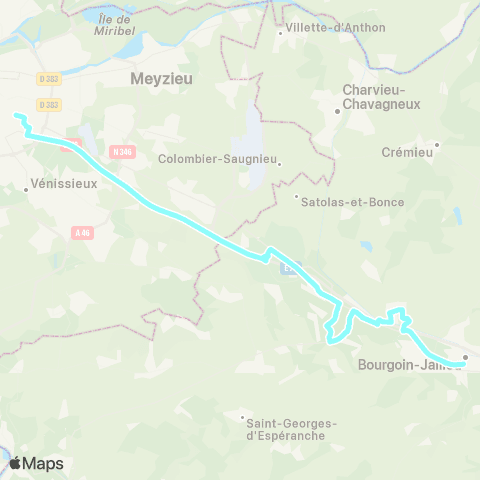 ARA Cars Région Isère Express Bourgoin-Villefontaine-Lyon map