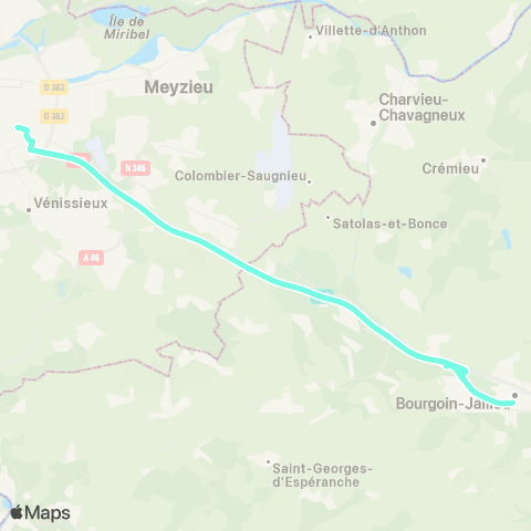 ARA Cars Région Isère Express Bourgoin-Lyon map