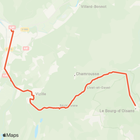 ARA Cars Région Isère Bourg d'Oisans-Vizille-Grenoble map