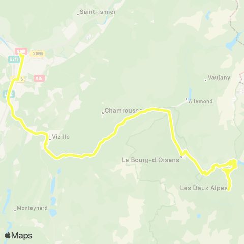 ARA Cars Région Isère Les Deux Alpes-Bourg d'Oisans-Grenoble map