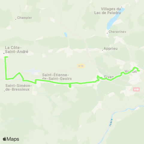ARA Cars Région Isère La Cote St André-Rives-Voiron map