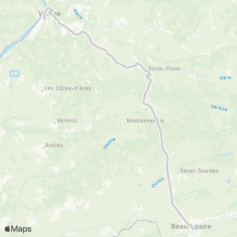 ARA Cars Région Isère - Scolaire Beaurepaire-Vienne map