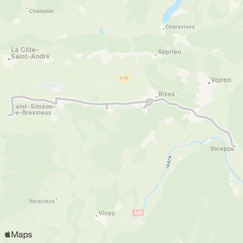 ARA Cars Région Isère - Scolaire St Siméon de Bressieux-Izeaux-Moirans map