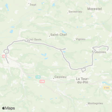 ARA Cars Région Isère - Scolaire Dolomieu - Montcarra-Bourgoin Jallieu map