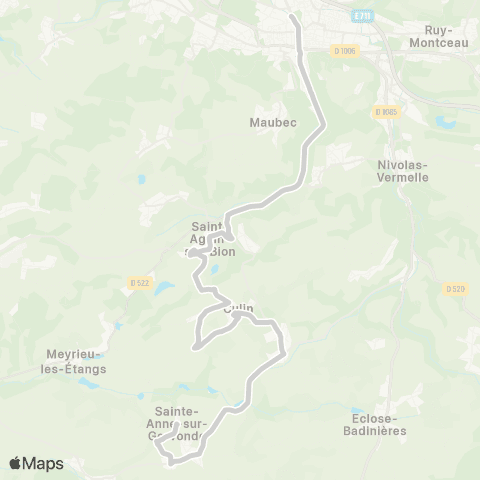 ARA Cars Région Isère - Scolaire Ste Anne sur Gervonde-Bourgoin Jallieu map