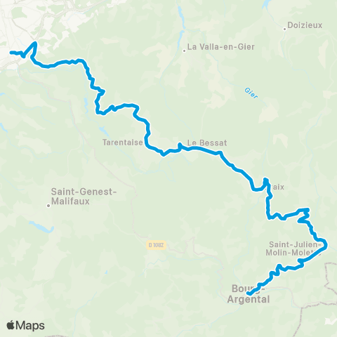 ARA Cars Région Loire Bourg-Argental le Bessat - St-Étienne map