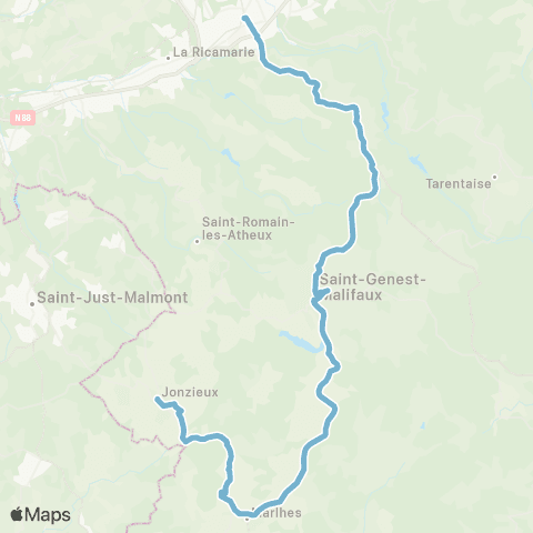 ARA Cars Région Loire Jonzieux - St Étienne map