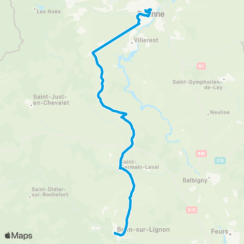 ARA Cars Région Loire Boën-sur-Lignon - Roanne map