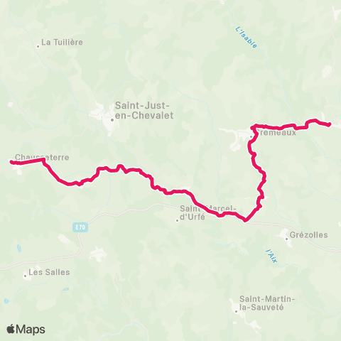 ARA Cars Région Loire Chausseterre - St-Polgues map